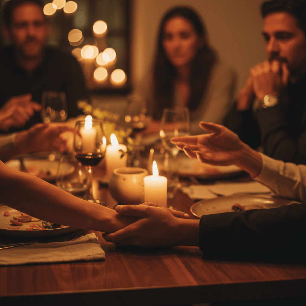 Guests enjoying a private celebration dinner with candlelit ambiance